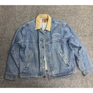 VTG Sportmaster Rugged Denim Jacket Mens Large Corduroy Collar Made In USA